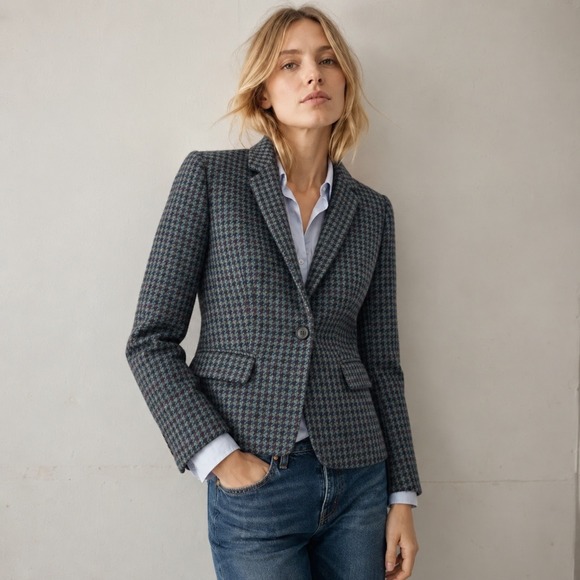 J. Crew Jackets & Blazers - J.Crew Wool Blazer 4 Gray Houndstooth Tweed Jacket Professional Plaid Preppy